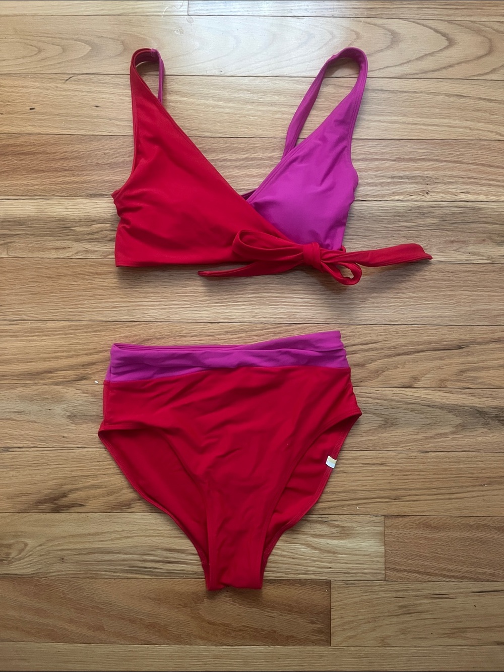 summersalt Pink & Red Colorblock Bikini top and bottom set